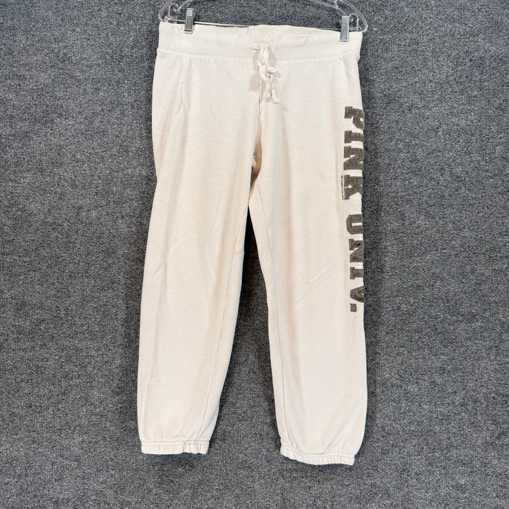 Vintage Y2K Pink Victorias Secret Sweatpants Women Medium Cream Joggers 2000's